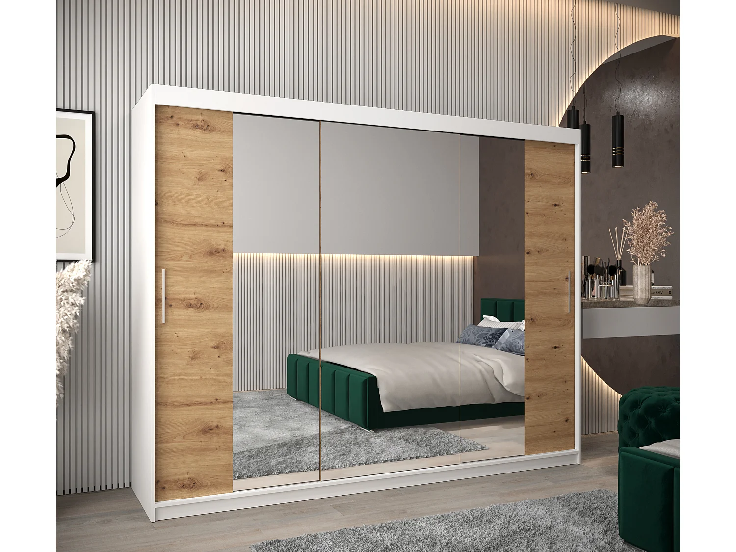 Armadio Tokyo 2 ad ante scorrevoli 200/250/62 3 porte (bianco/artisan)