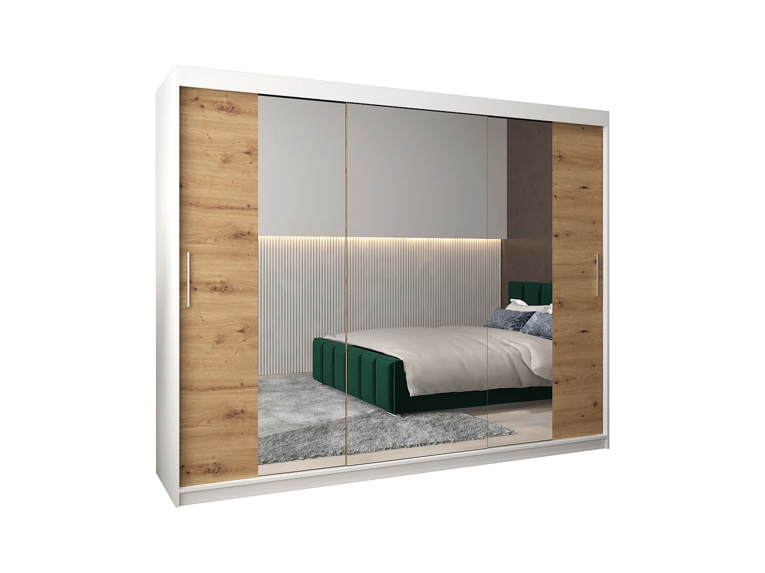 Schwebetürenschrank Tokyo 2 200/250/62 2-Türig (Weiß/Artisan)