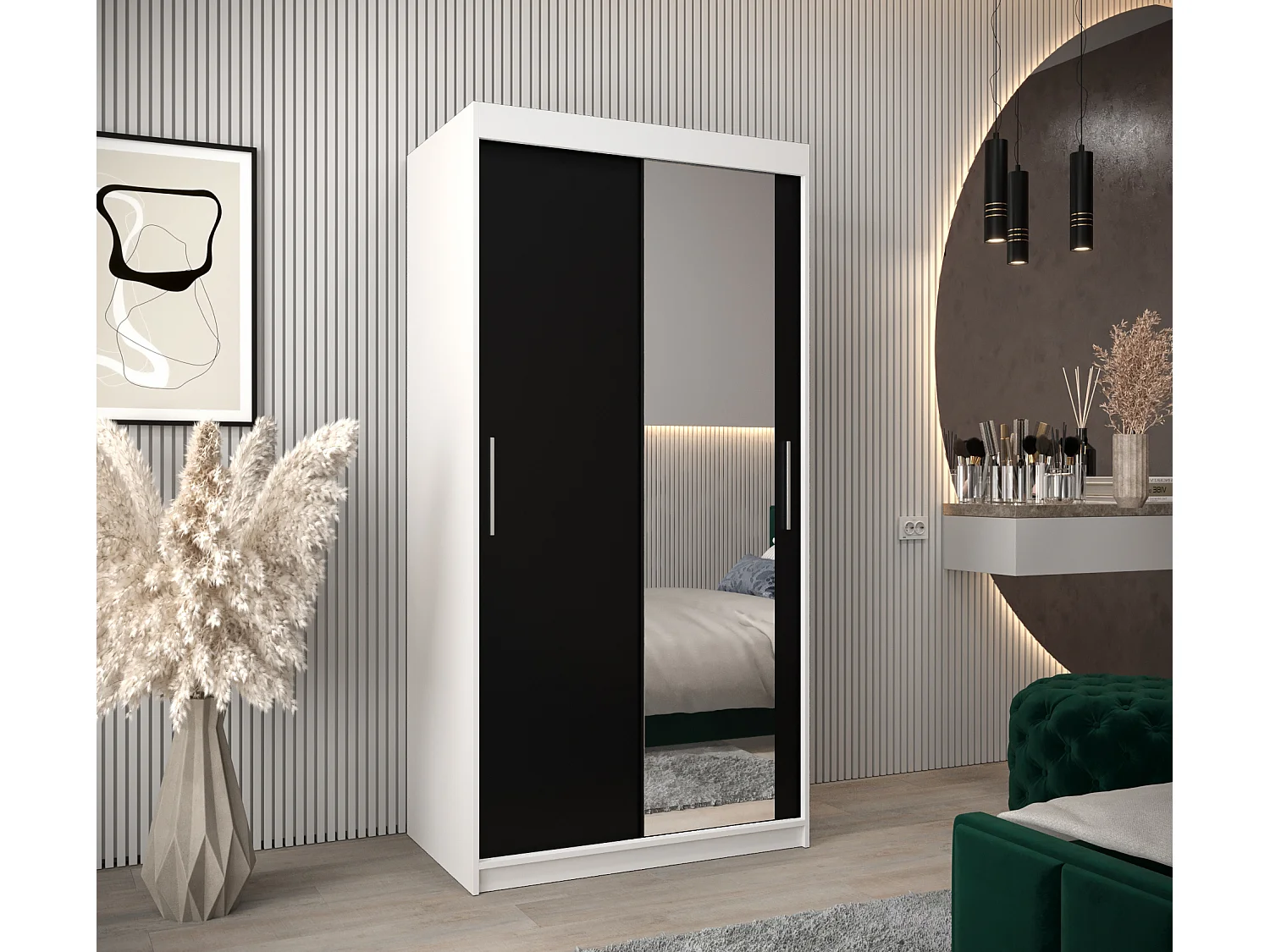 Armoire Tokyo 2 À Portes Coulissantes 200/100/62 2 portes (Blanc/Noir)