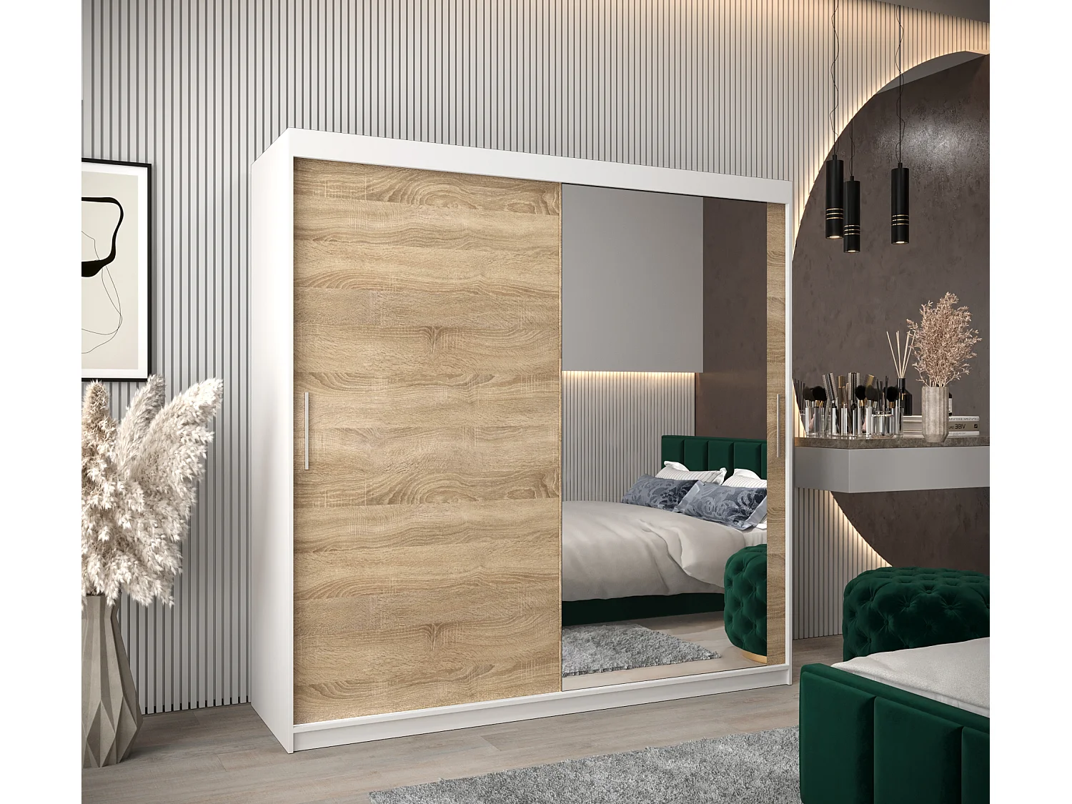 Schwebetürenschrank Tokyo 2 200/200/62 2-Türig (Weiß/Sonoma)