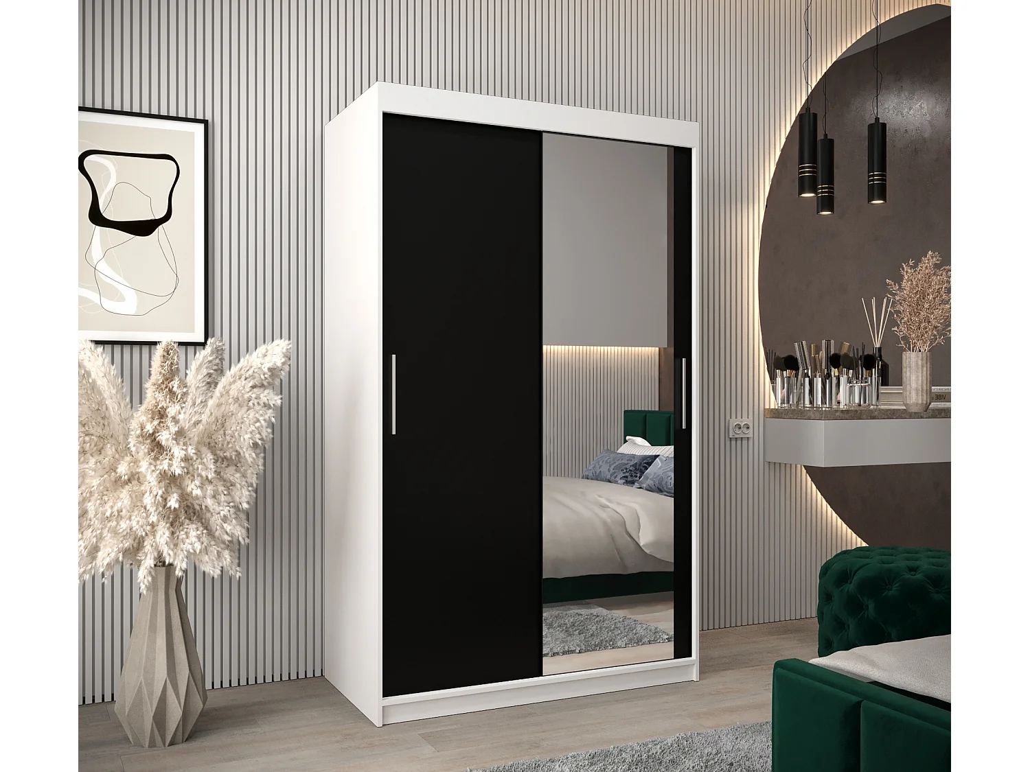 Armoire Tokyo 2 À Portes Coulissantes 200/120/62 2 portes (Blanc/Noir)