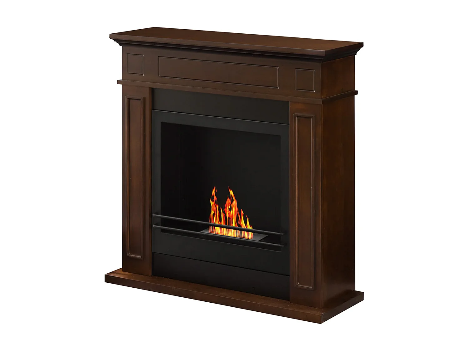 Jefferson - Cheminée au bioéthanol de sol en bois 89,5x28xH90,5 cm, couleur brun