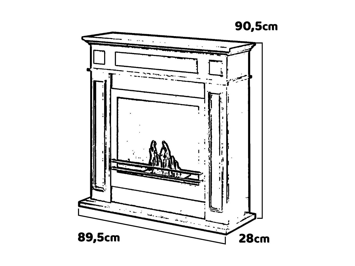 Jefferson - Cheminée au bioéthanol de sol en bois 89,5x28xH90,5 cm, couleur brun