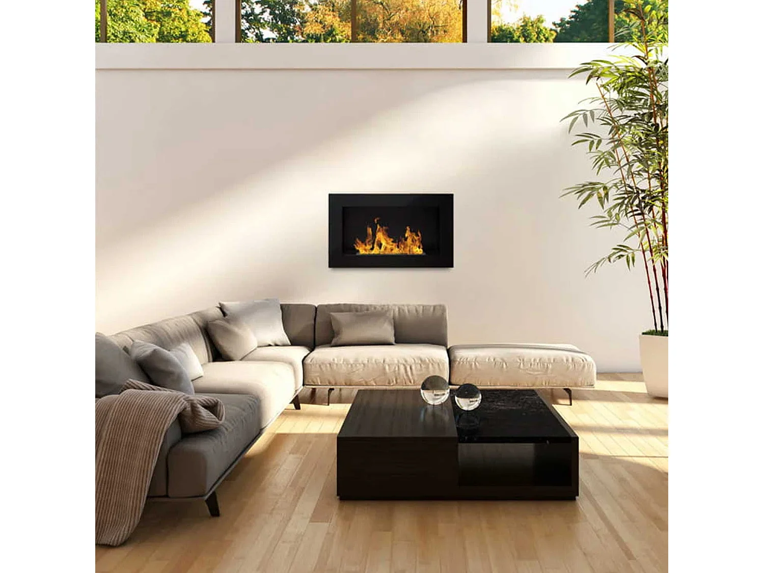 Pisa - Cheminée à bioéthanol murale ou à encastrer au mur 65x12xH40 cm