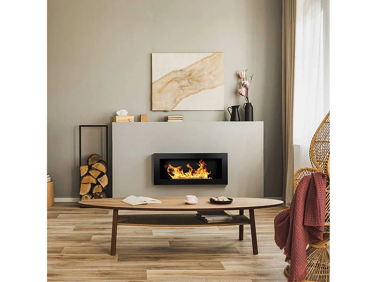 Lucca - Chimenea de bioetanol pared o de empotrar en pared 90x12xH40 cm
