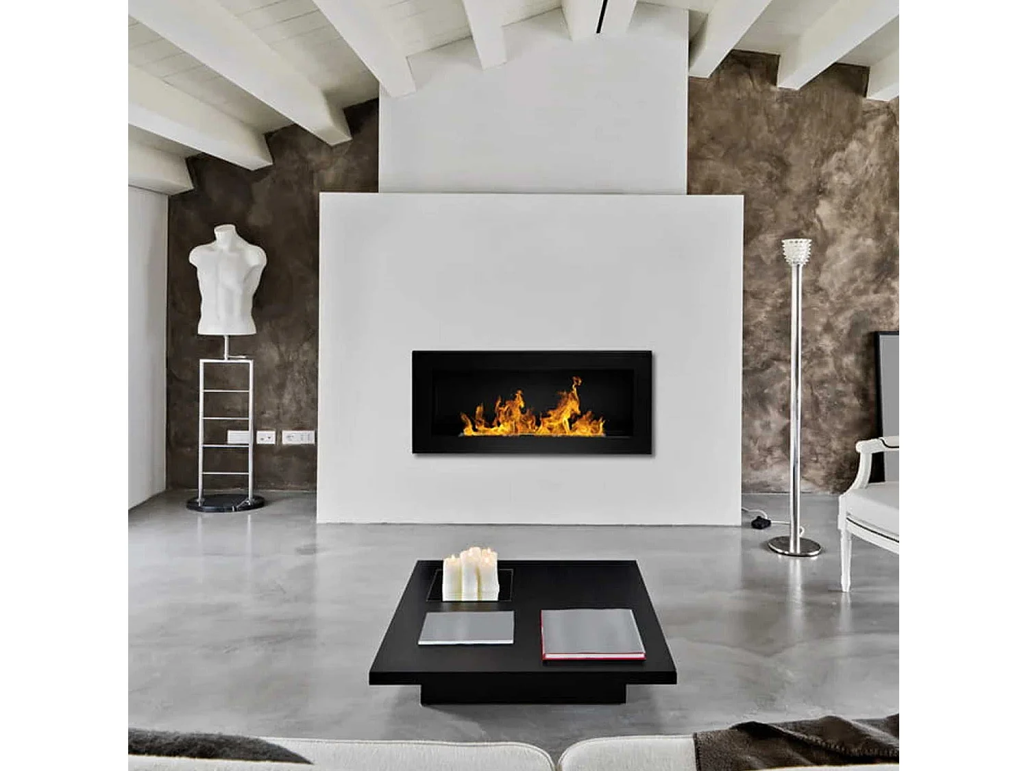 Lucca - Chimenea de bioetanol pared o de empotrar en pared 90x12xH40 cm