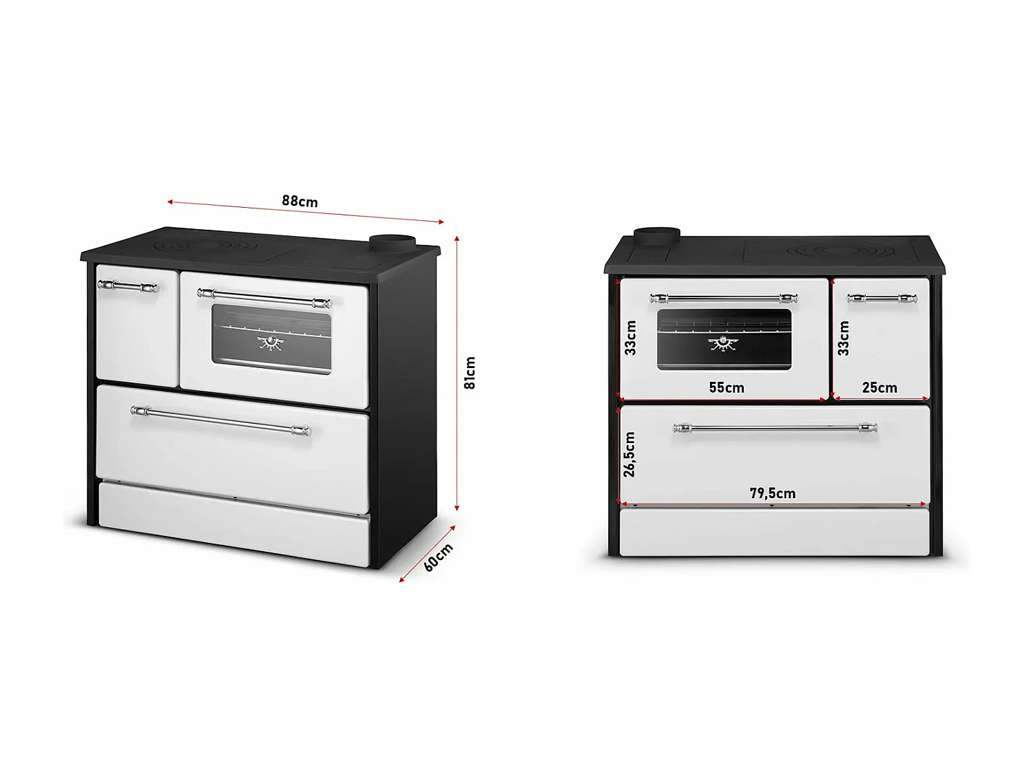 Beatrice - Stufa a legna con cucina e forno 87x51xH79 cm, colore bianco