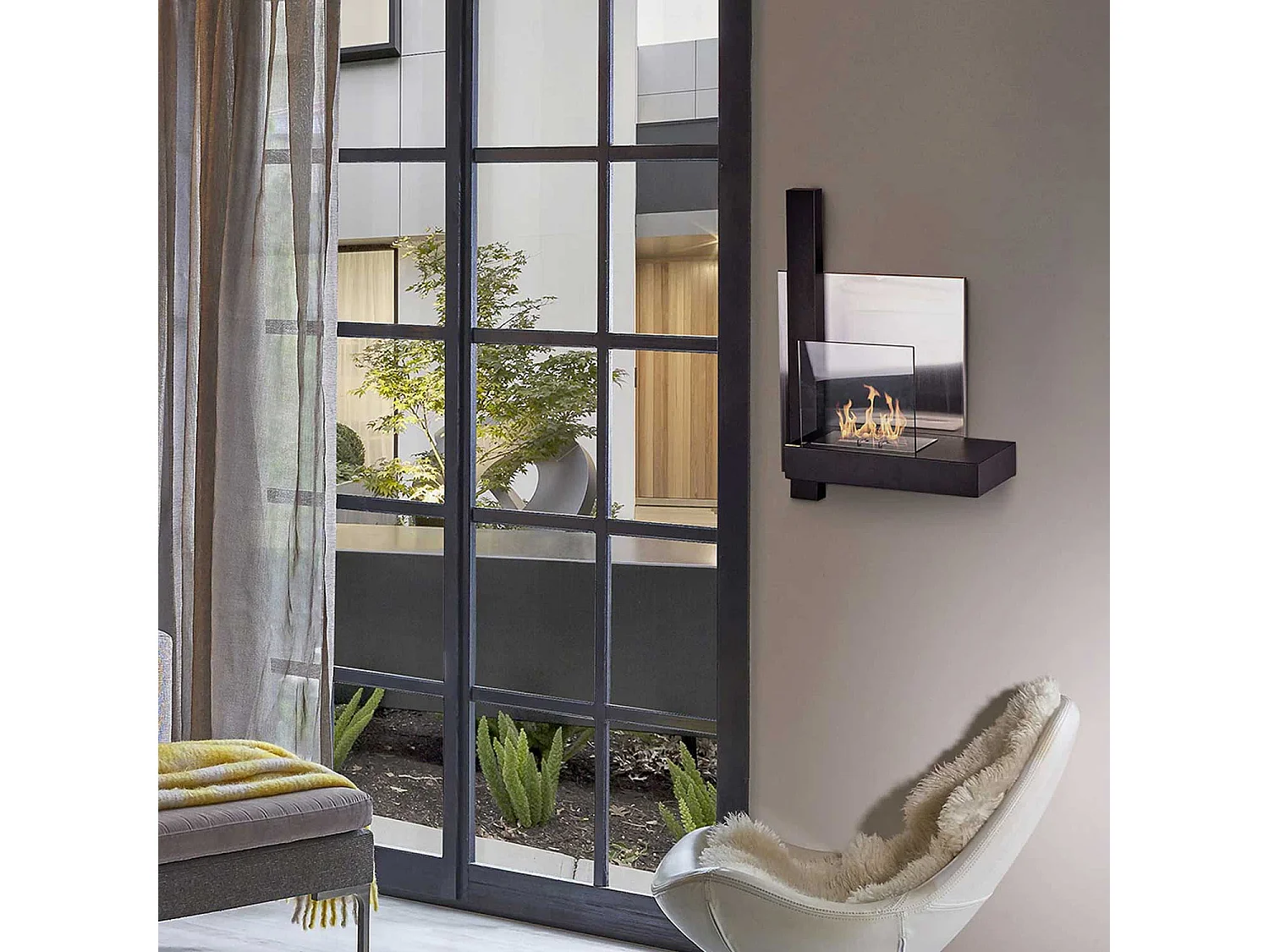 Vienna - Chimenea de bioetanol pared 65x23xH75 cm, color negro