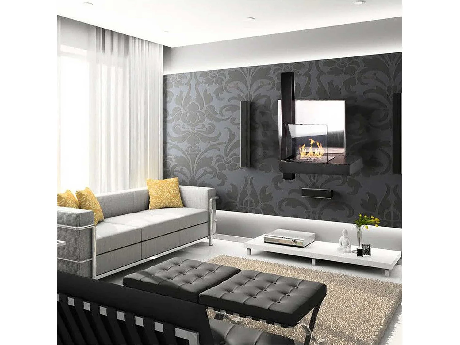 Vienna - Chimenea de bioetanol pared 65x23xH75 cm, color negro