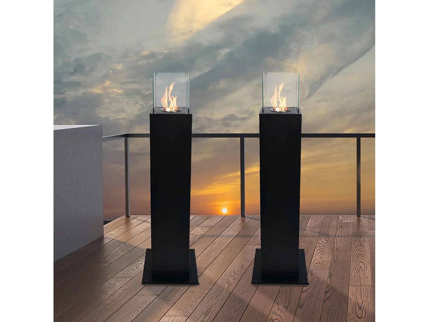 Capri - Chimenea de bioetanol para exterior 20x20x110 cm, color negro