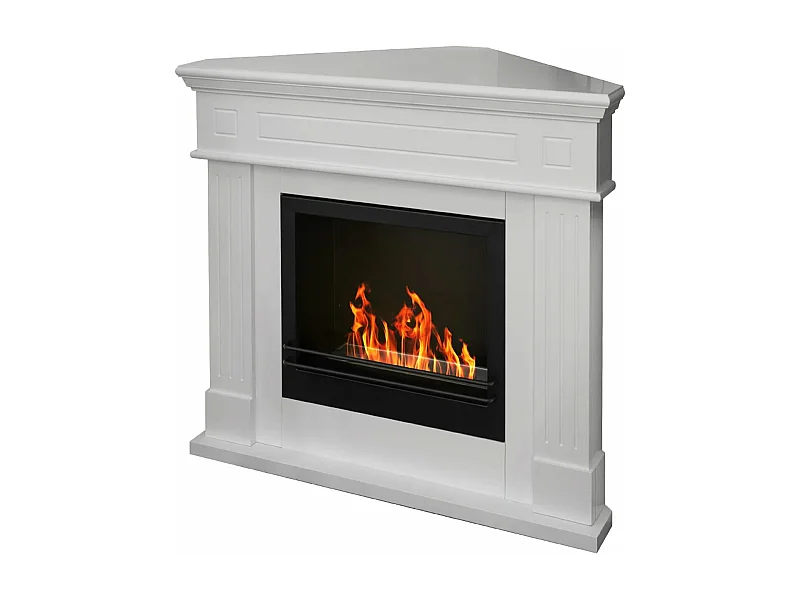 Ford - Chimenea de bioetanol angular de suelo 110x63xH102 cm, color blanco