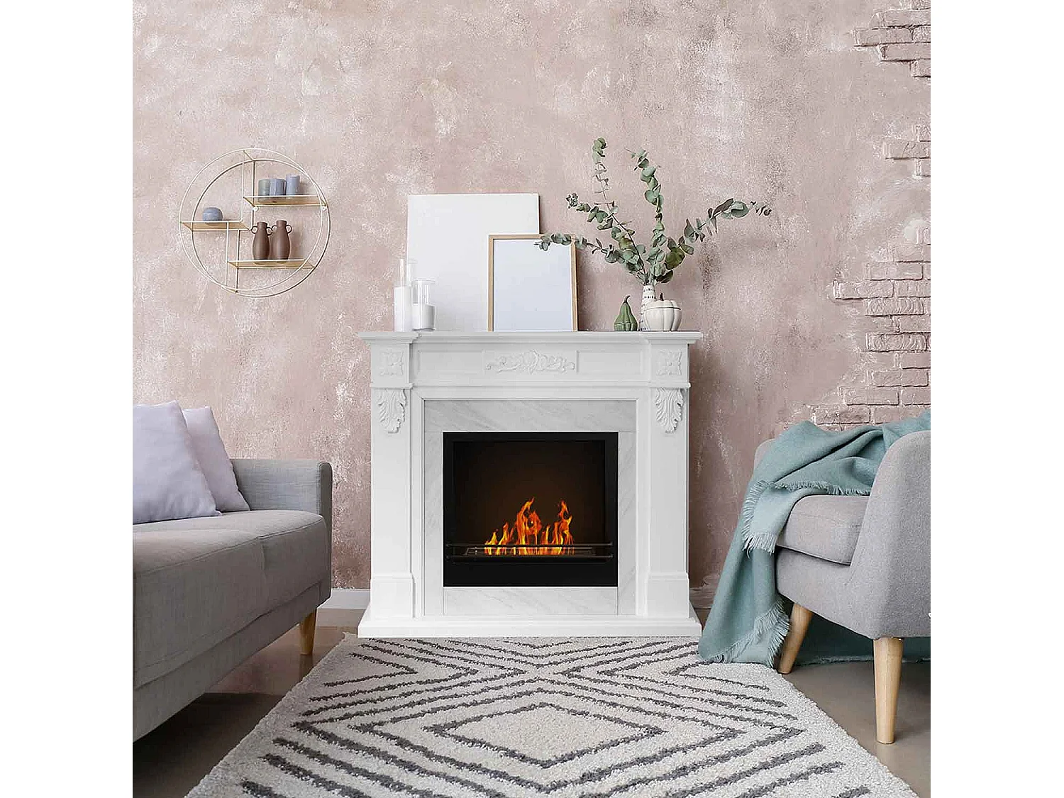 Truman - Camino a bioetanolo da terra effetto marmo 121x38xH108 cm