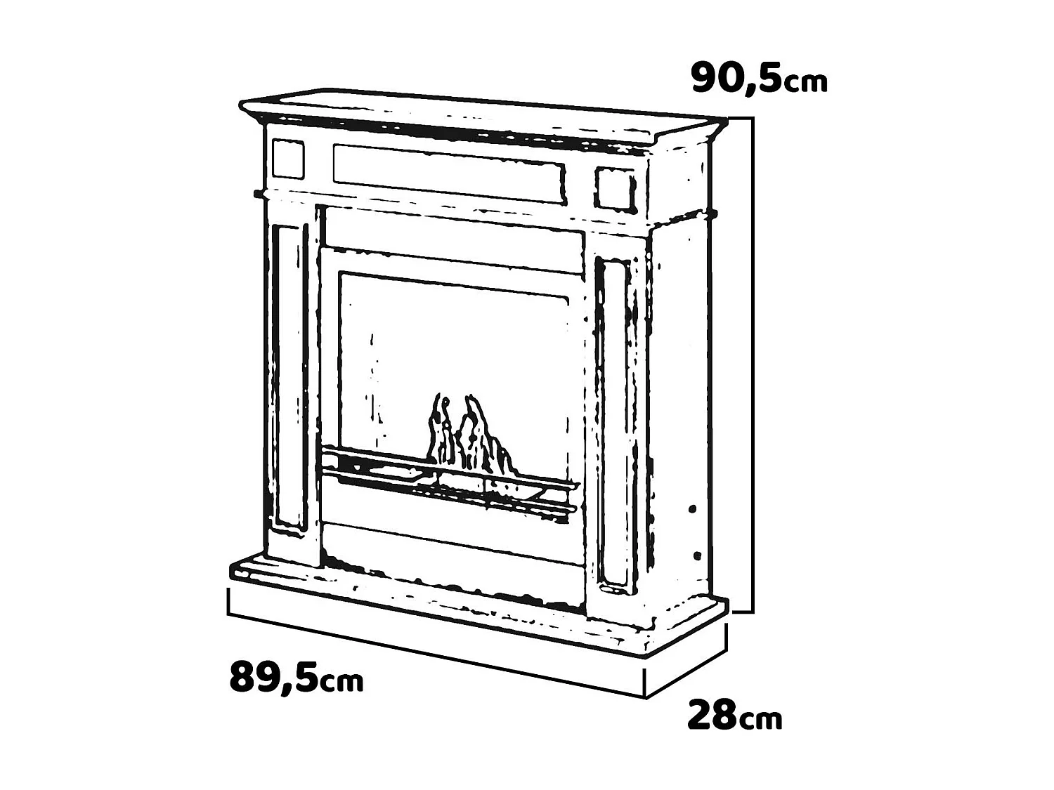 Jefferson - Chimenea de bioetanol de suelo de madera 89,5x28xH90,5 cm, color negro