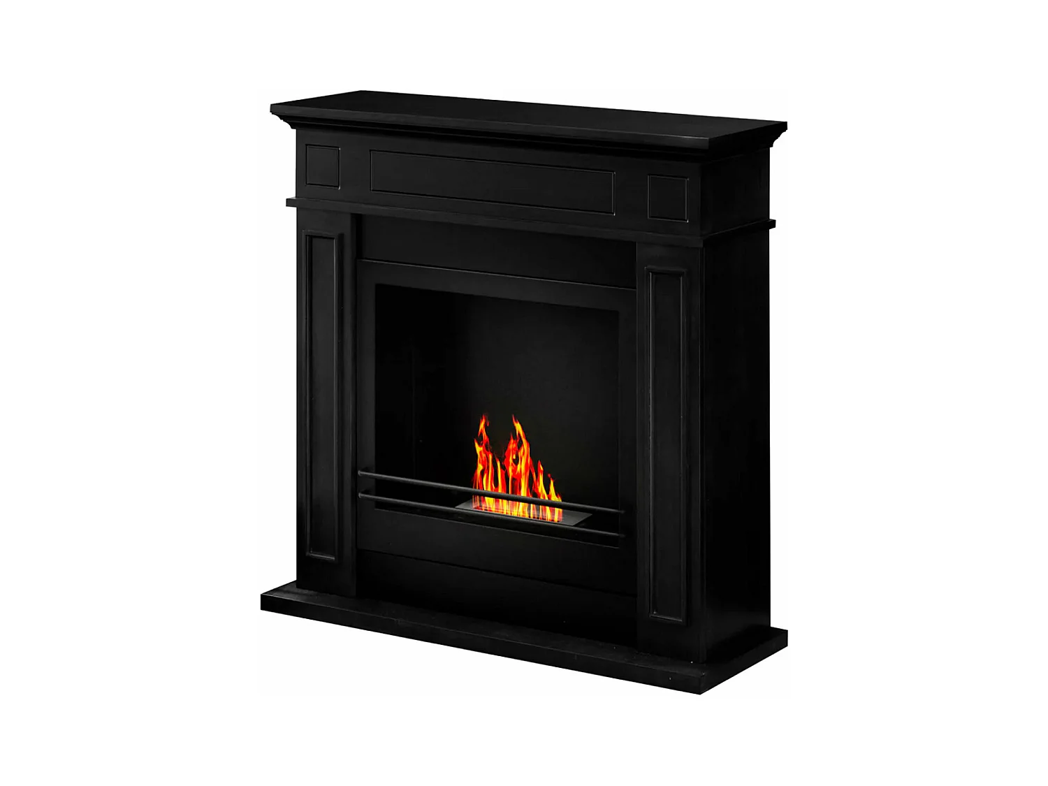 Jefferson - Cheminée au bioéthanol de sol en bois 89,5x28xH90,5 cm, couleur noire