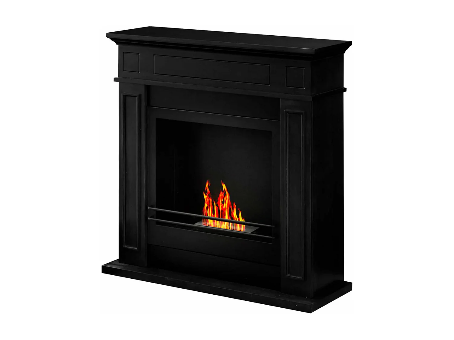 Jefferson - Cheminée au bioéthanol de sol en bois 89,5x28xH90,5 cm, couleur noire