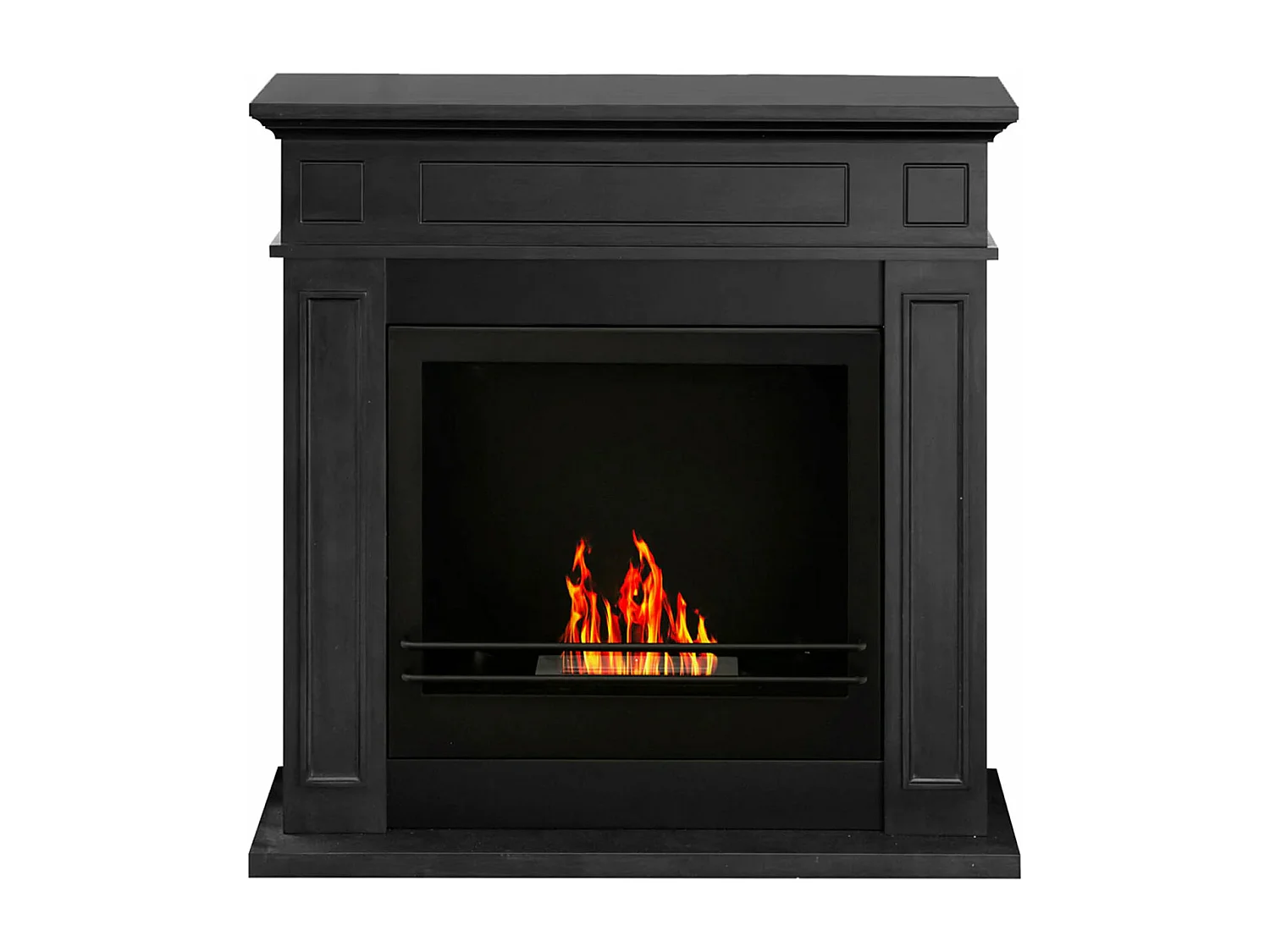 Jefferson - Cheminée au bioéthanol de sol en bois 89,5x28xH90,5 cm, couleur noire