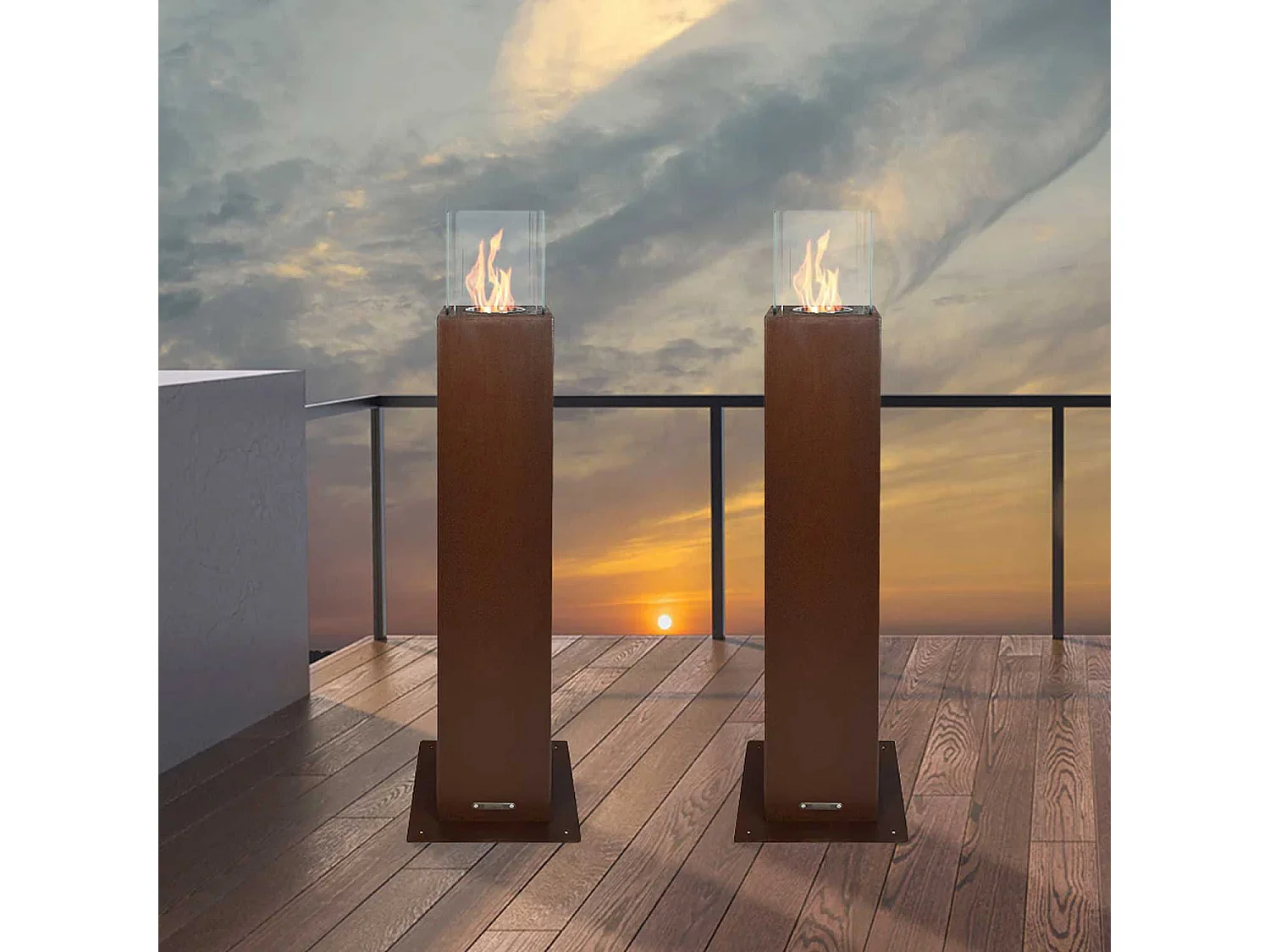 Capri - Chimenea de bioetanol para exterior 20x20x110 cm, color rojizo