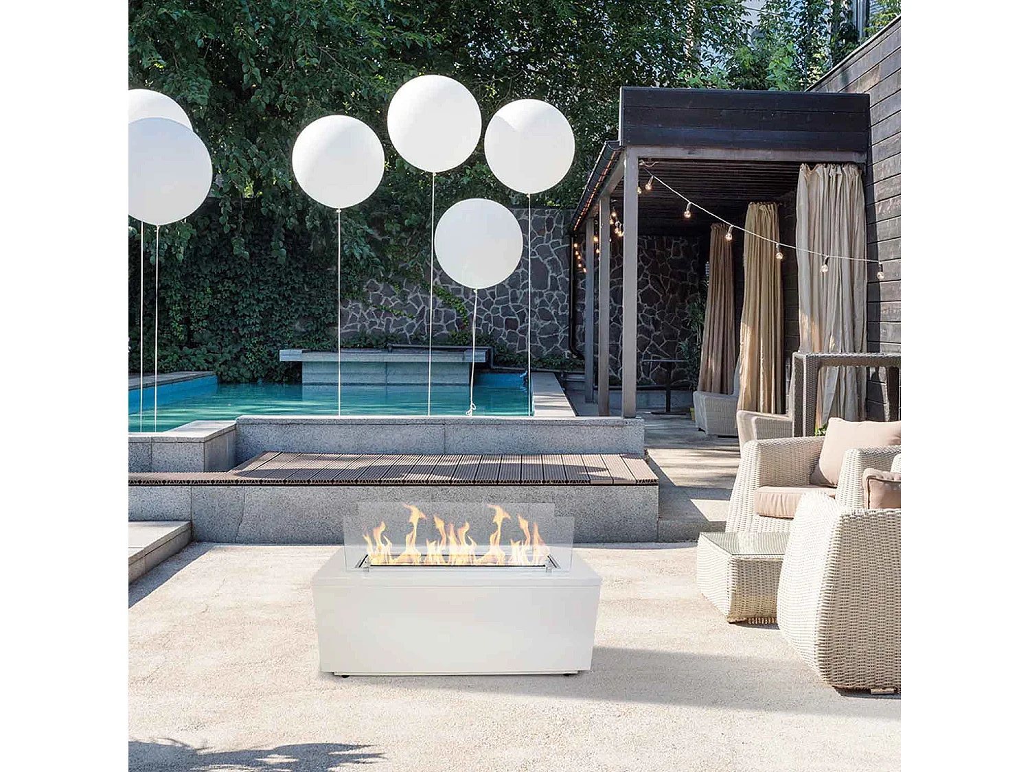 Caravaggio - Camino a bioetanolo da terra per interno ed esterno 100x40xH40 cm, colore bianco