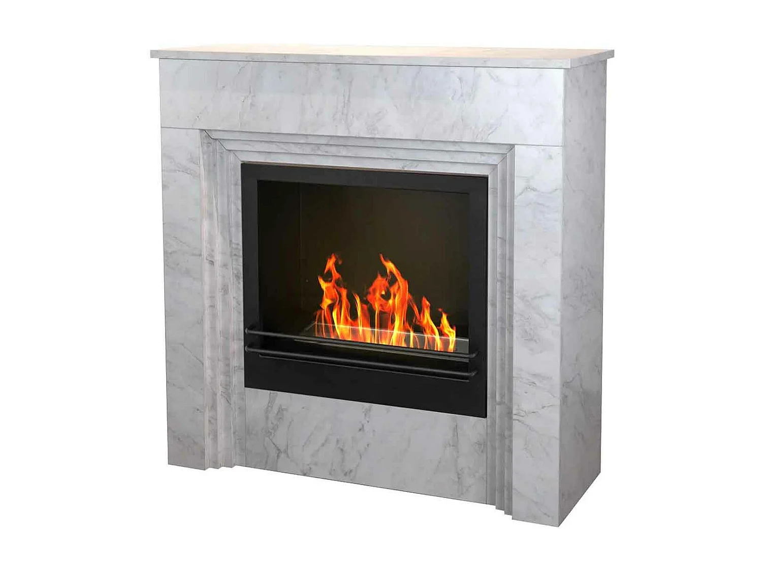 Bellini - Cheminée au bioéthanol de sol 96x35xH96 cm, effet marbre blanc