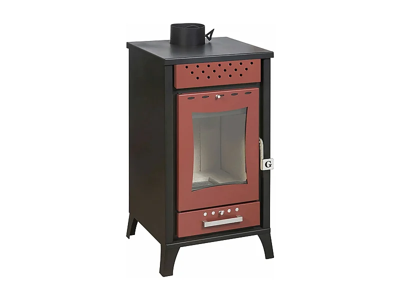 Olga - Stufa a legna 15 Kw 45,5x48,5xH91 cm, colore rosso