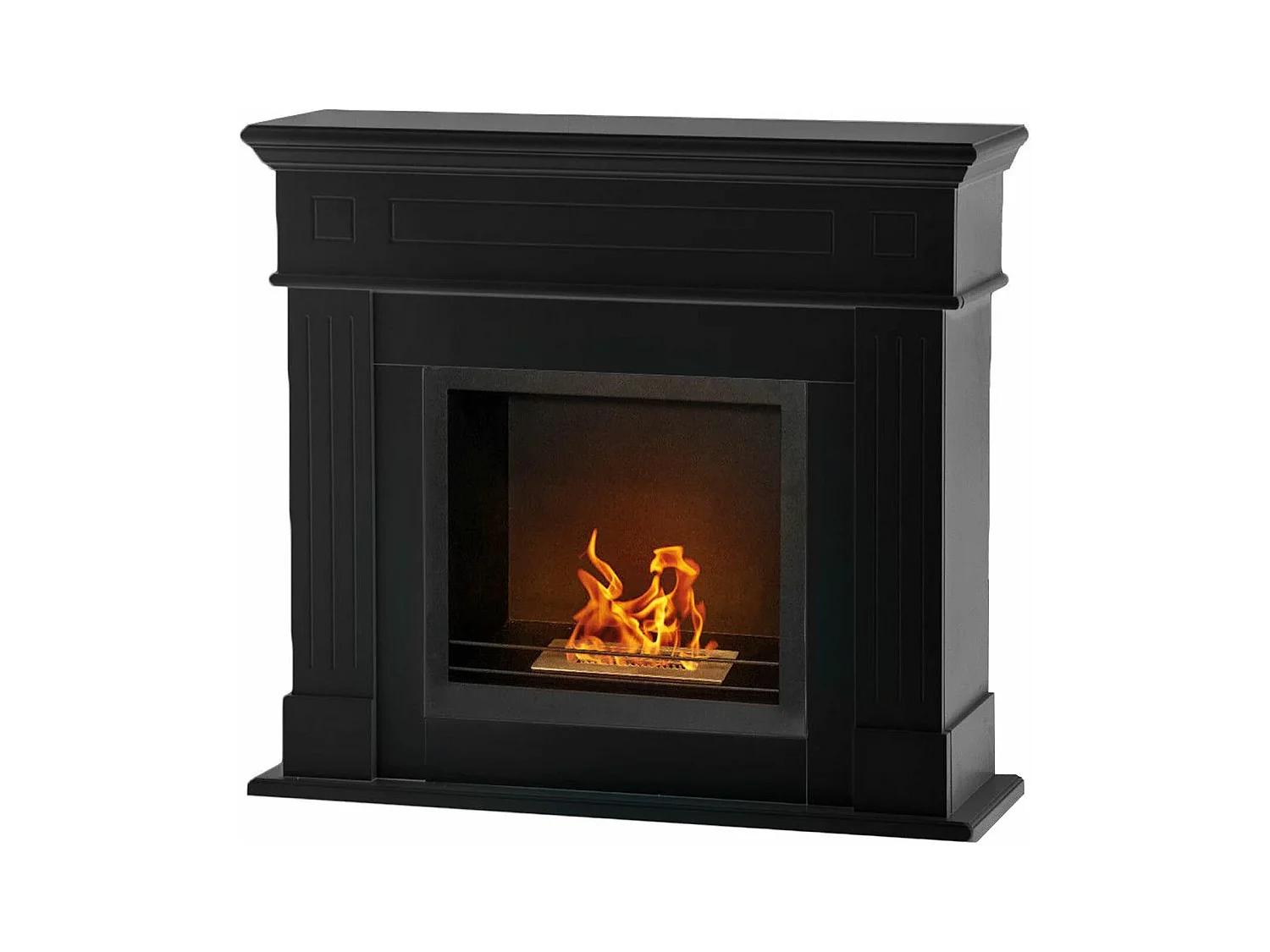 Cambridge - Cheminée au bioéthanol de sol en bois 110x37xH102 cm, couleur noir
