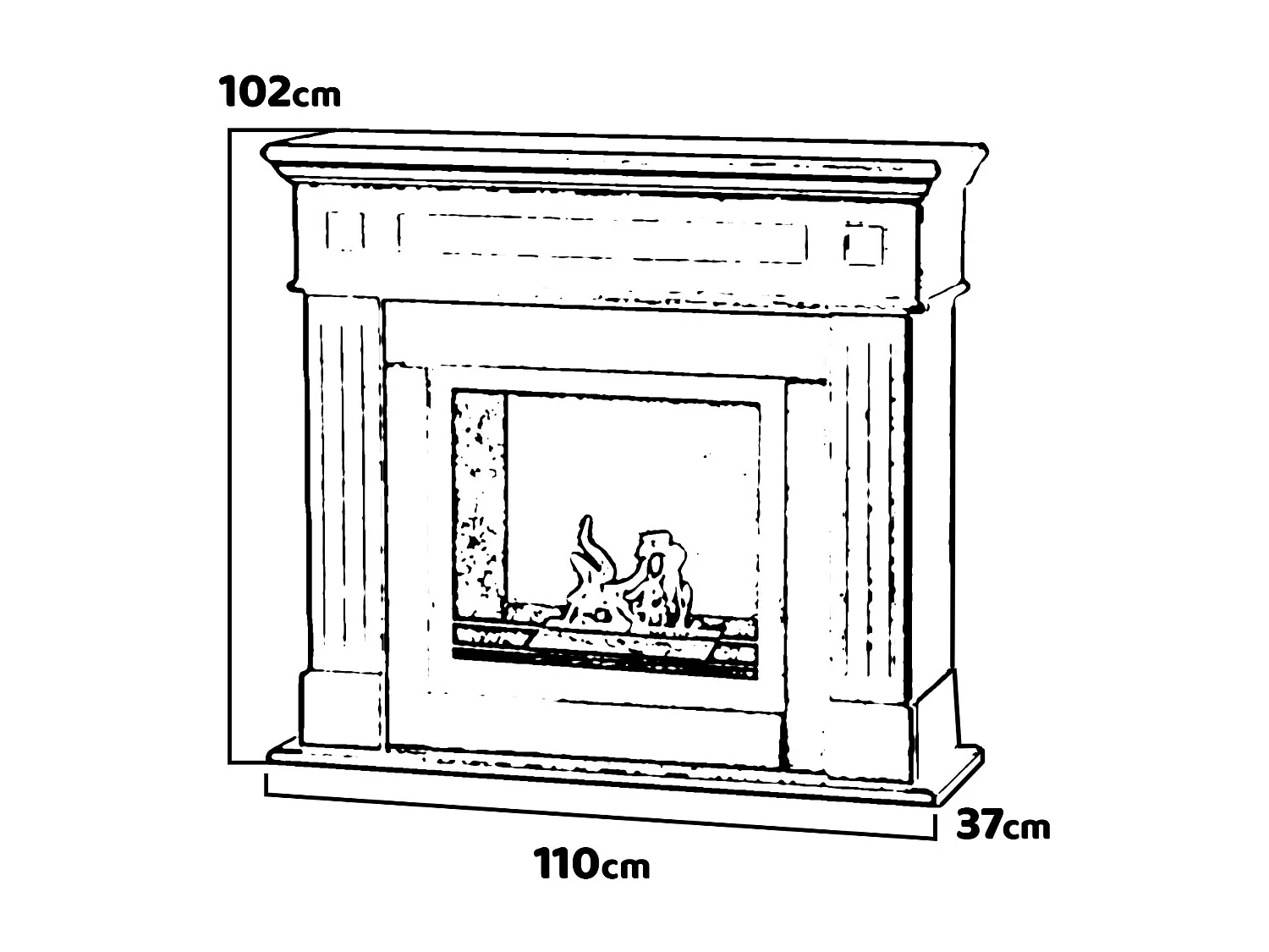 Cambridge - Cheminée au bioéthanol de sol en bois 110x37xH102 cm, couleur noir