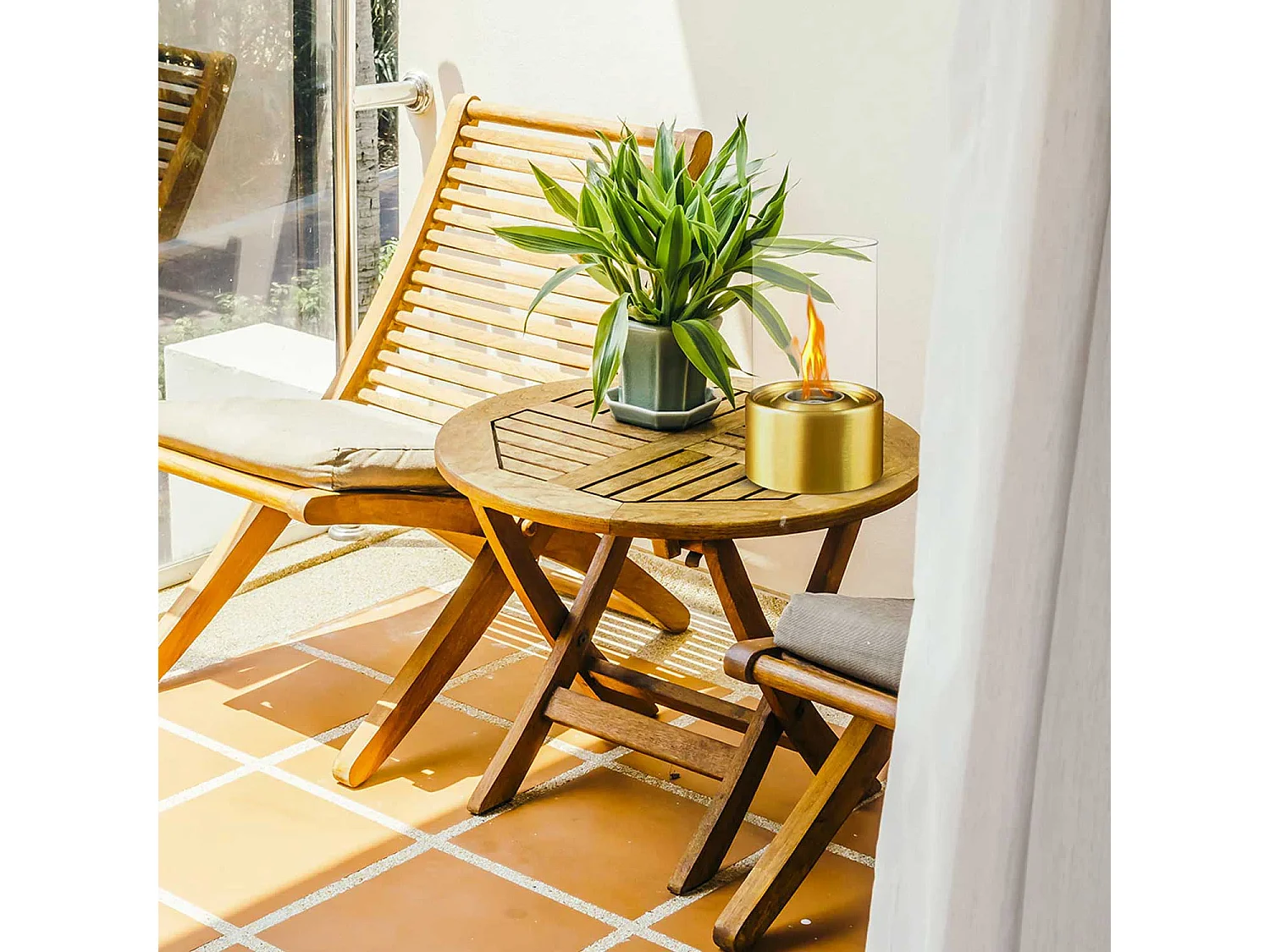 Marsiglia - Cheminée au bioéthanol de table pour l'intérieur et l'extérieur ø16 x H27 cm, couleur d'or