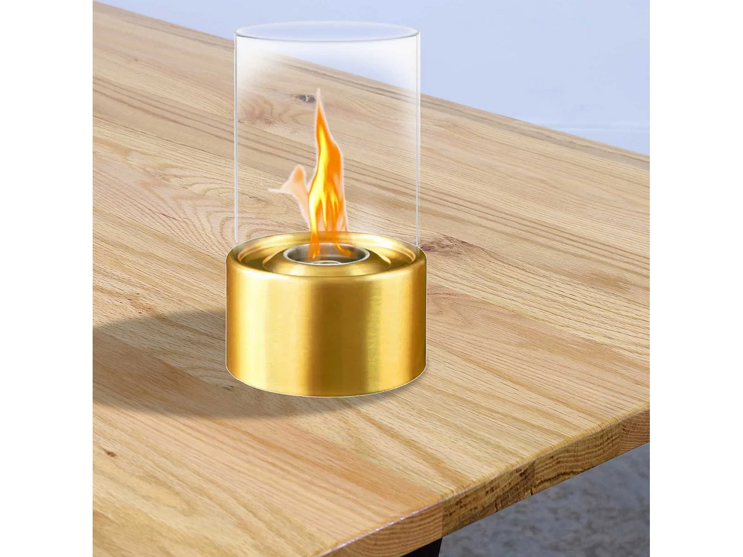 Marsiglia - Cheminée au bioéthanol de table pour l'intérieur et l'extérieur ø16 x H27 cm, couleur d'or