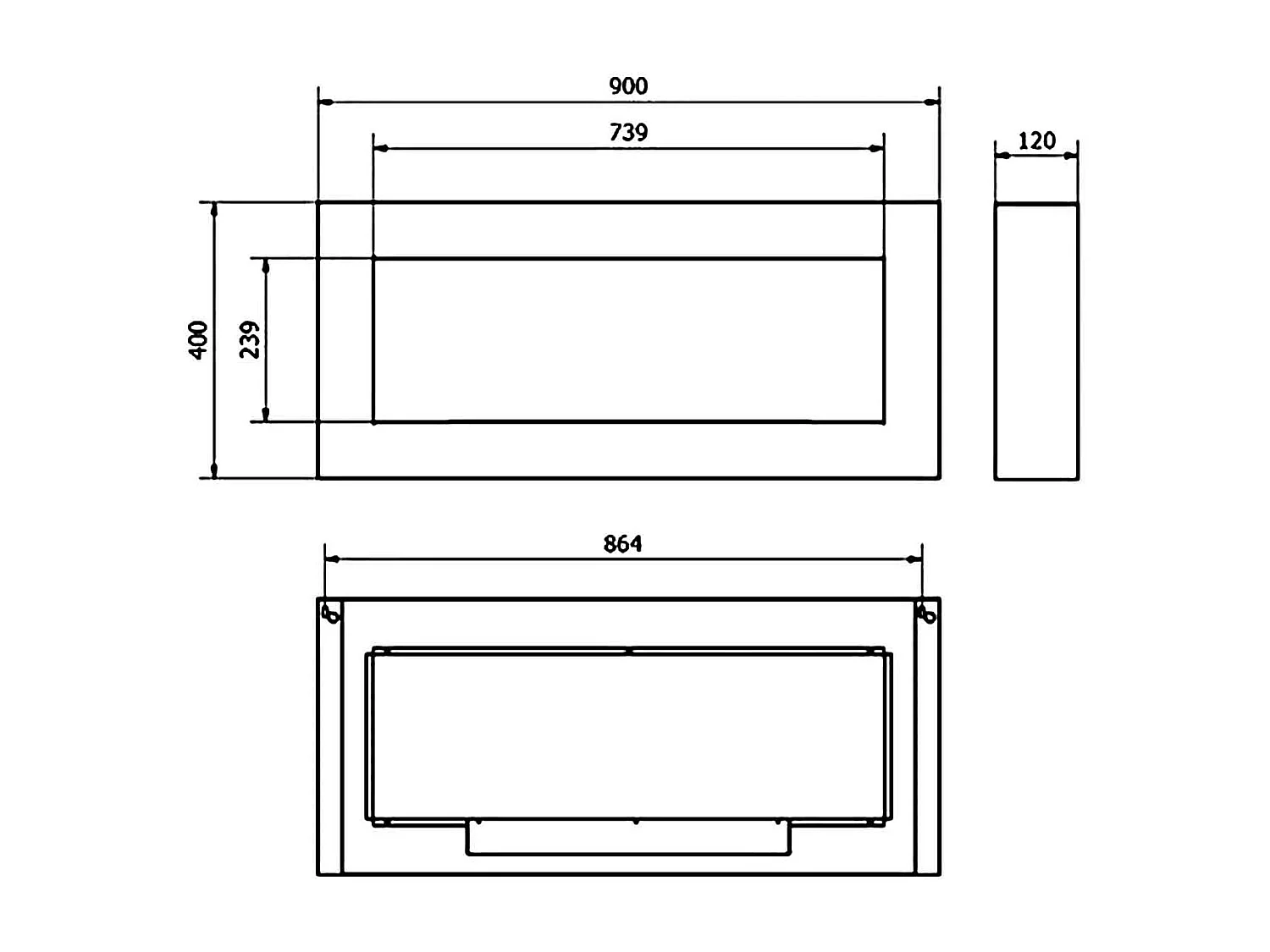 Siena - Chimenea de bioetanol pared 90x12xH40 cm