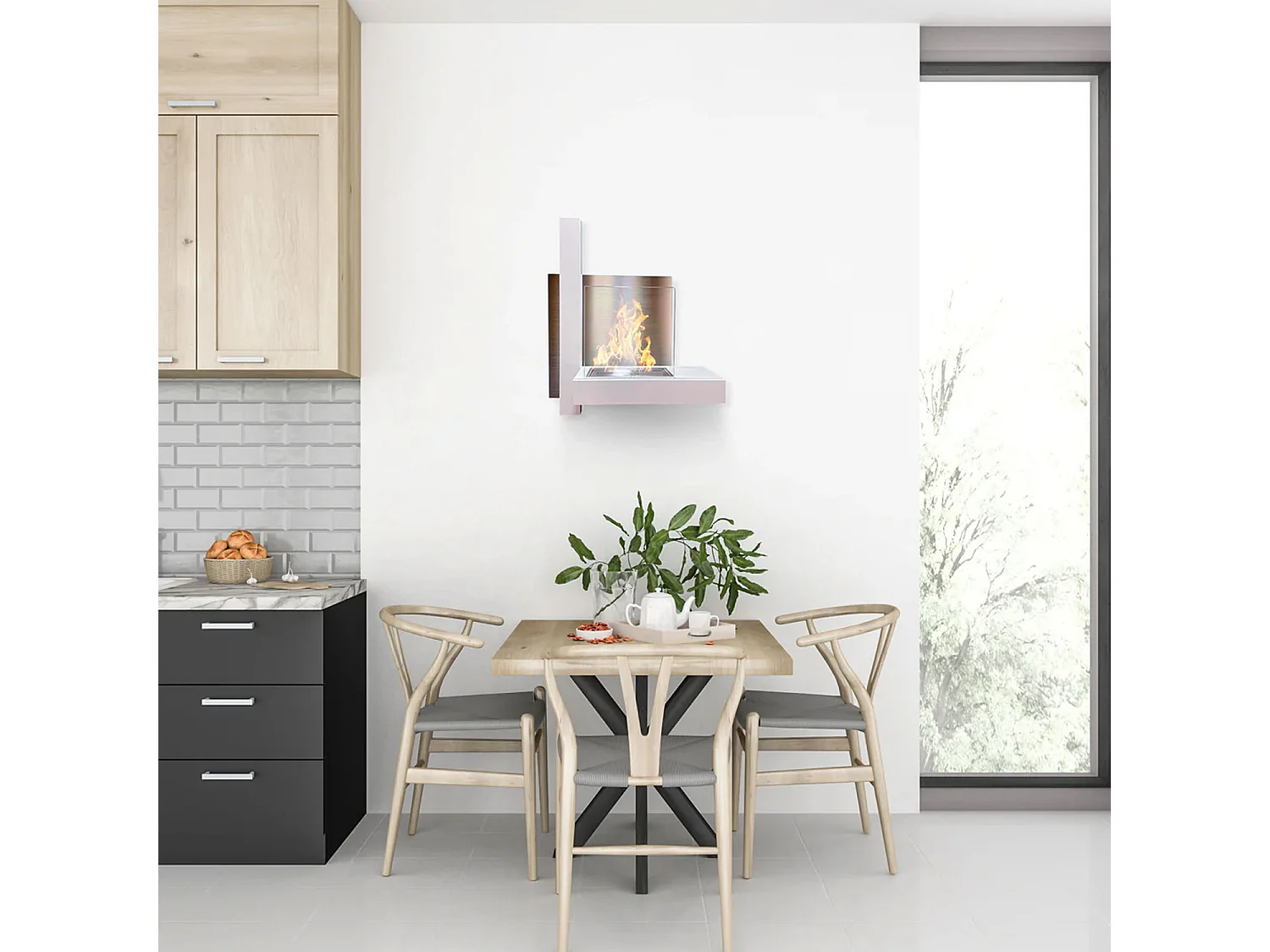 Vienna - Camino a bioetanolo da parete 65x23xH75 cm, colore bianco