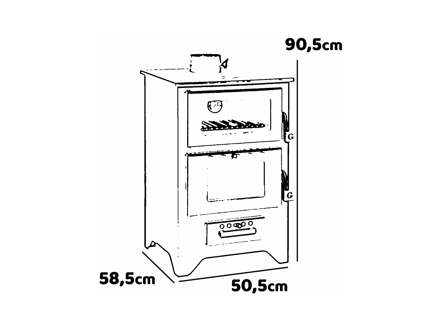 Silvia - Stufa a legna con forno 50,5x58,5xH90,5 cm