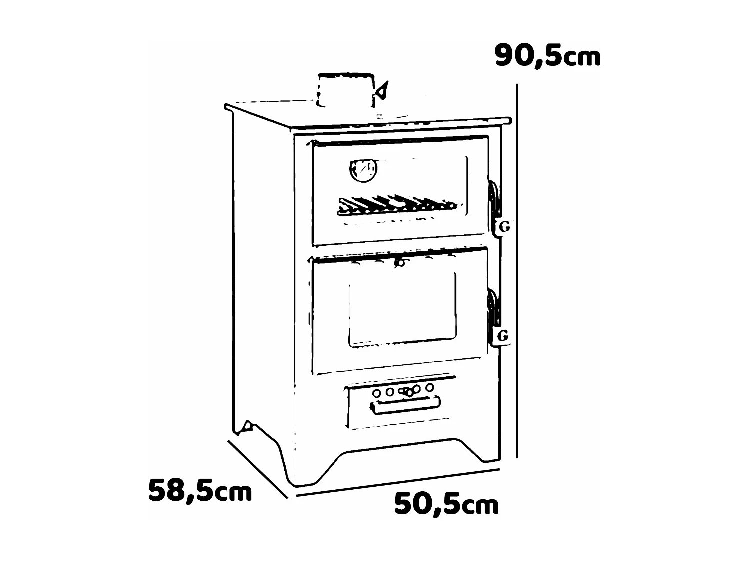 Silvia - Poêle à bois, cuisinière 50,5x58,5xH90,5 cm