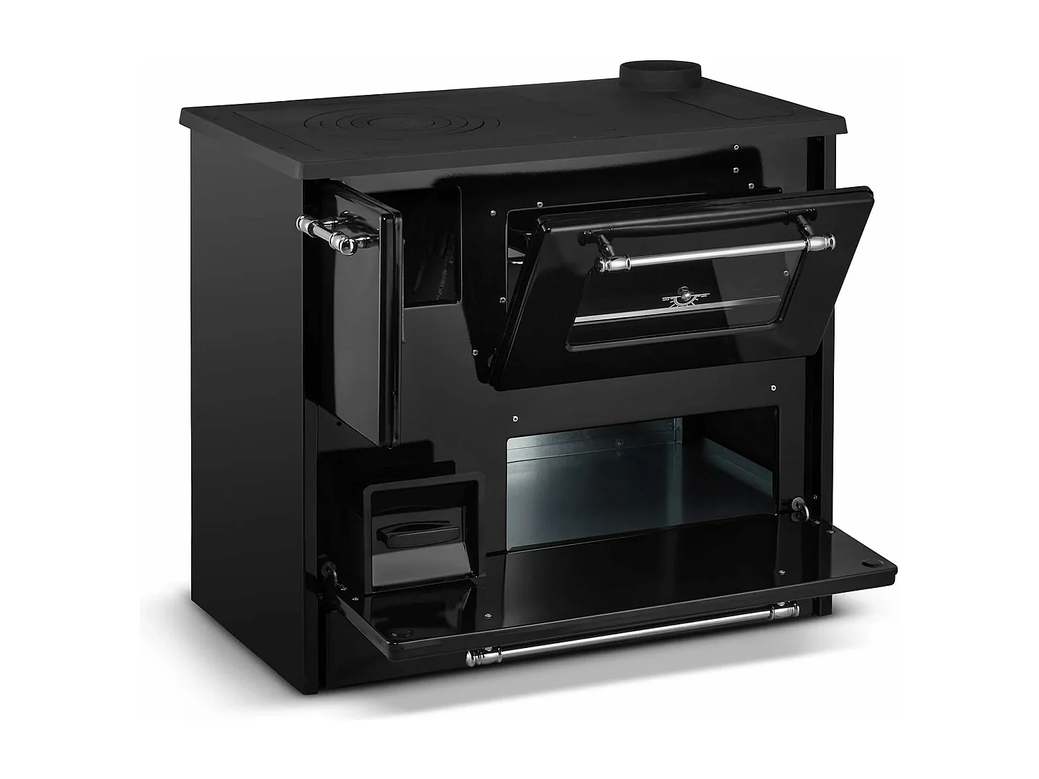 Beatrice - Stufa a legna con cucina e forno 87x51xH79 cm, colore nero