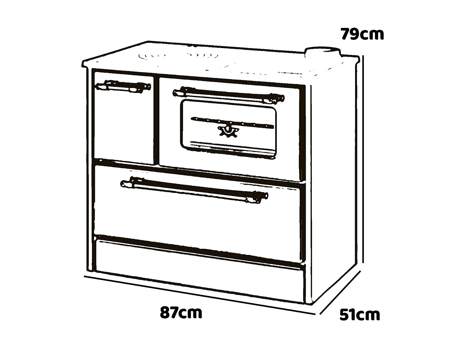 Beatrice - Poêle à bois, cuisinière 87x51xH79 cm, couleur noir