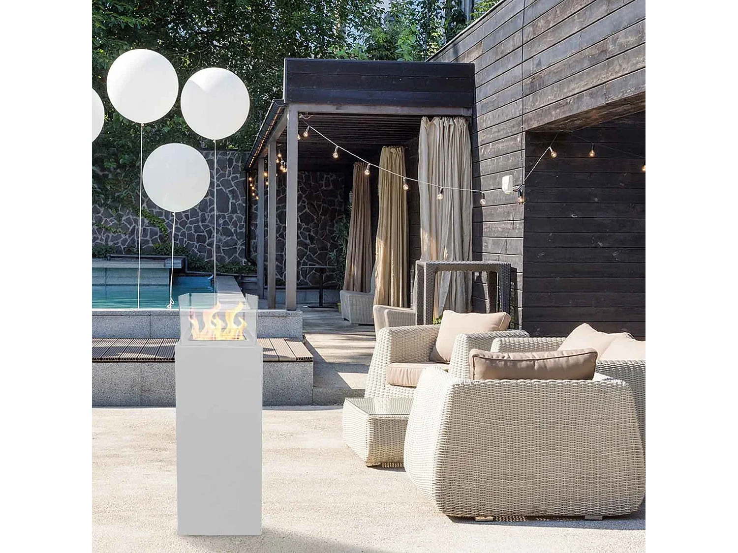 Ischia - Cheminée éthanol pour extérieur 40x40x115 cm, couleur blanc