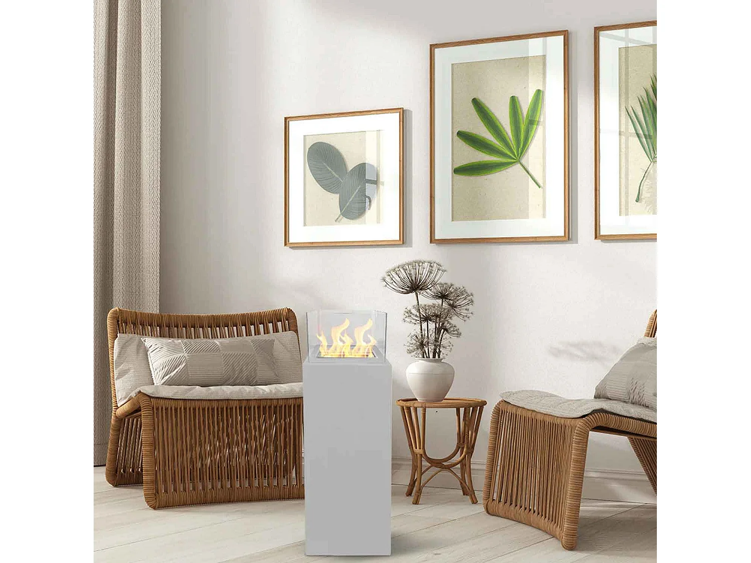 Ischia - Cheminée éthanol pour extérieur 40x40x115 cm, couleur blanc