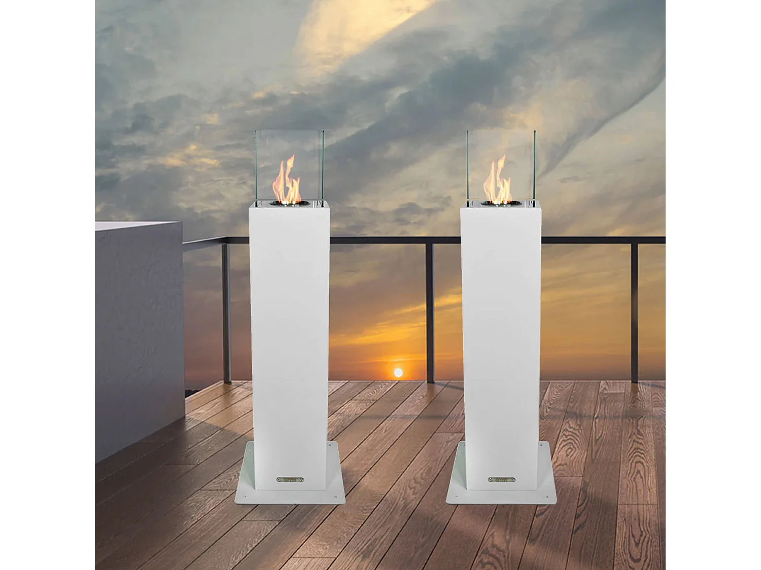 Capri - Cheminée éthanol pour extérieur 20x20x110 cm, couleur blanc