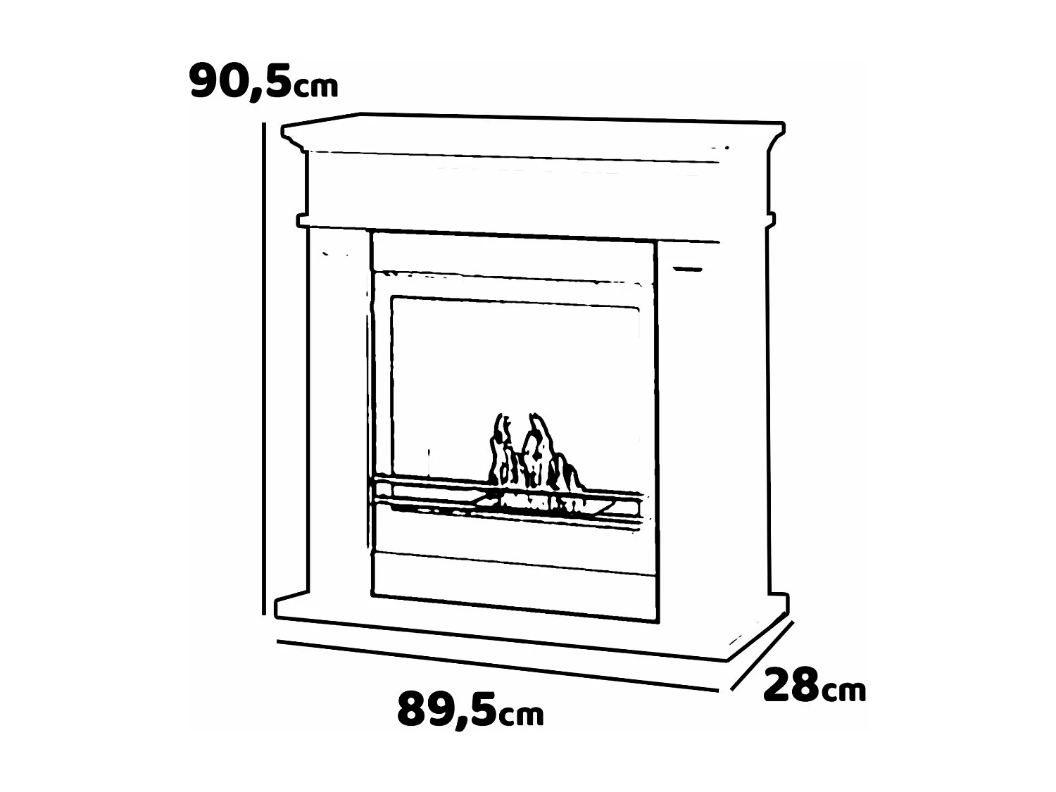 Jefferson - Chimenea de bioetanol de suelo de madera 89,5x28xH90,5 cm, color blanco