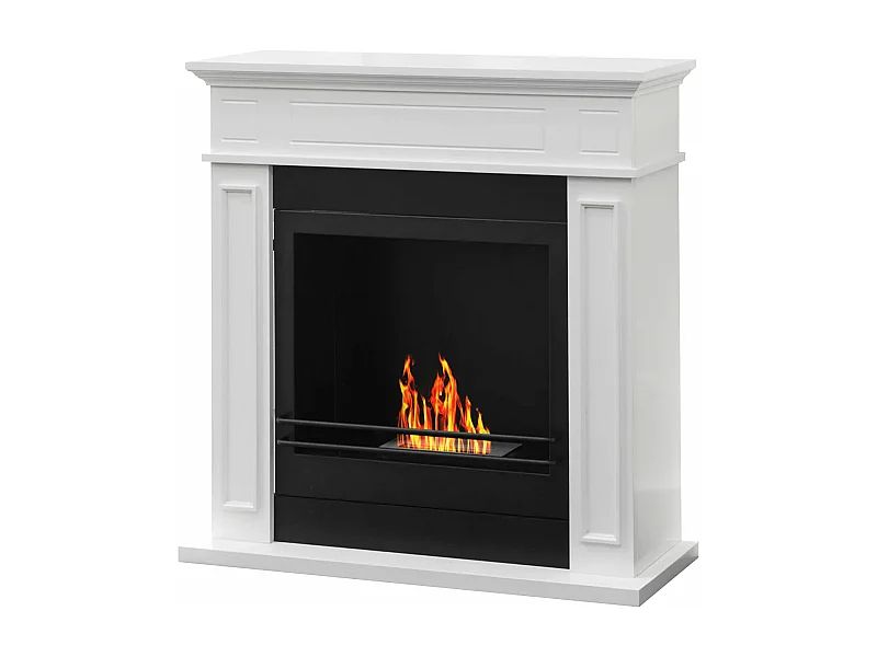 Jefferson - Cheminée au bioéthanol de sol en bois 89,5x28xH90,5 cm, couleur blanc