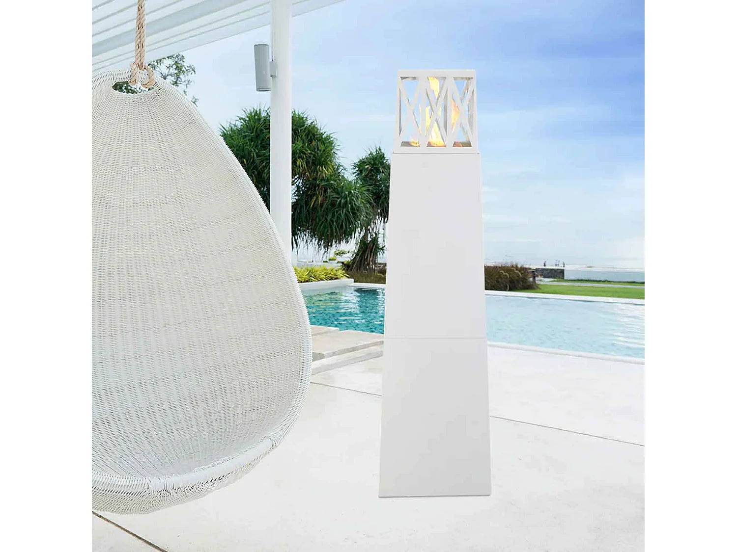 Vulcano - Camino a bioetanolo da esterno 40x40x145 cm, colore bianco