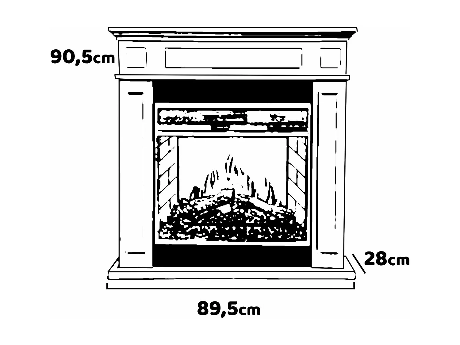 Jefferson - Cheminée électrique de sol en bois 89,5x28xH90,5 cm, effet flamme