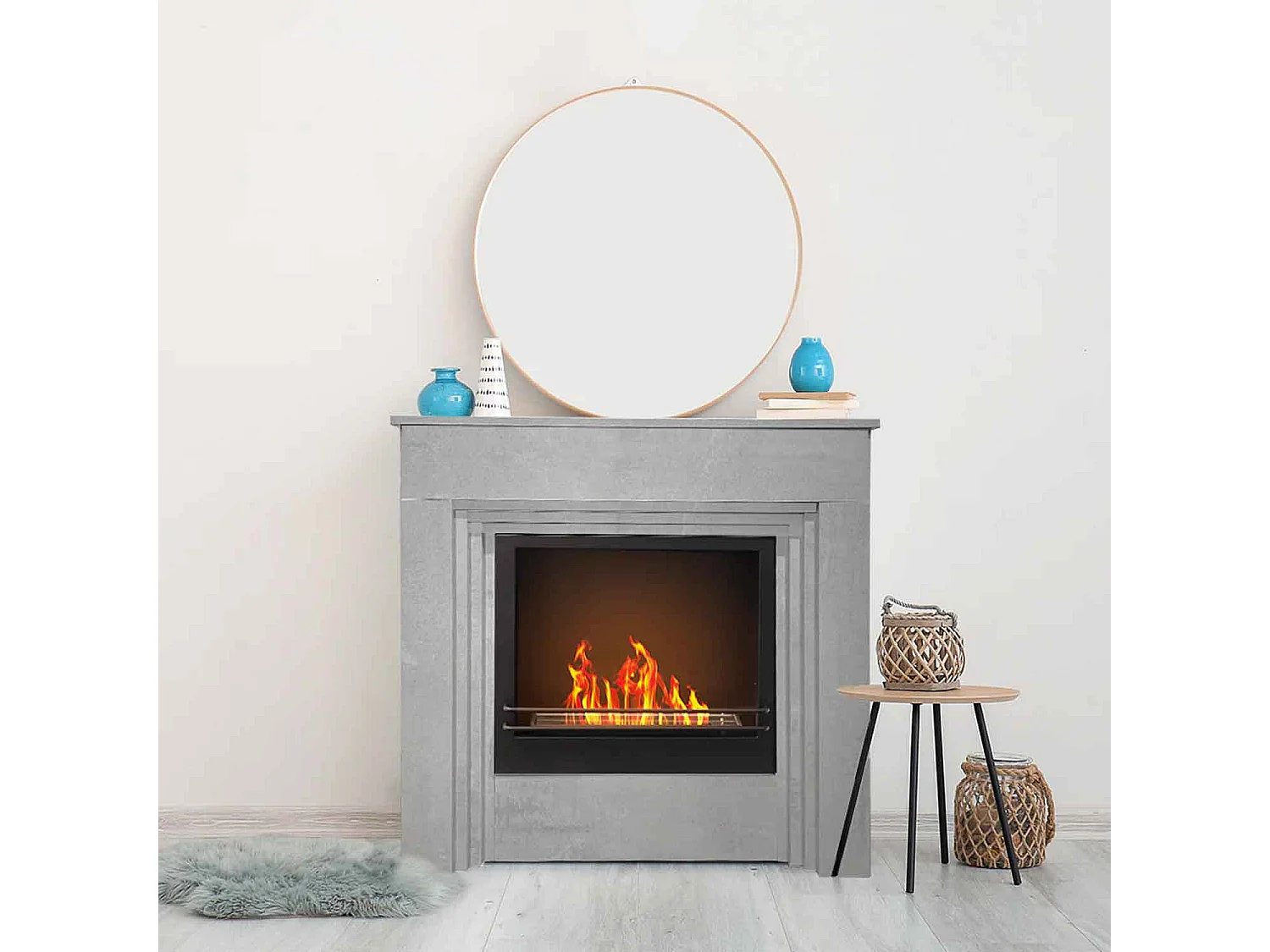 Bellini - Camino a bioetanolo da terra 96x35xH96 cm, effetto cemento