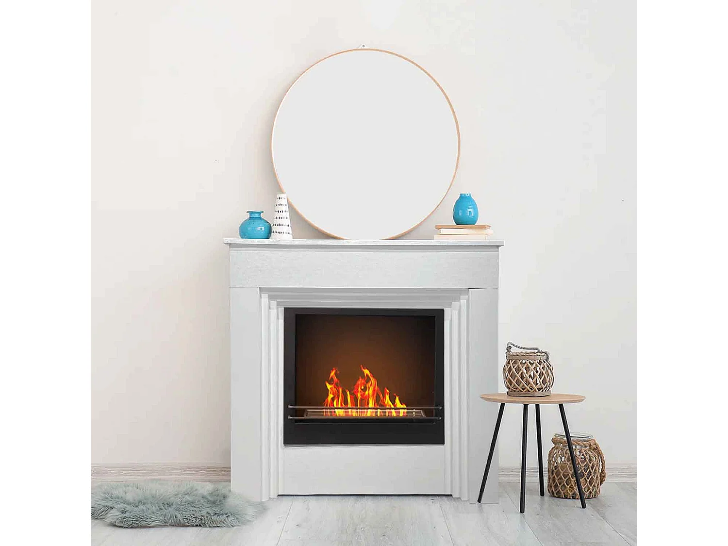 Bellini - Camino a bioetanolo da terra 96x35xH96 cm, bianco