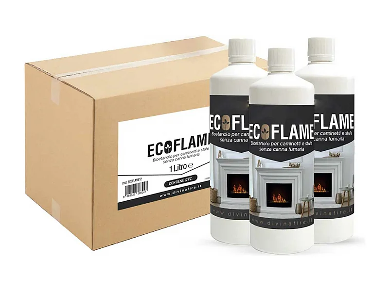 Ecoflame - Bioetanol ecológico combustible natural para chimeneas (12 botellas de 1L)