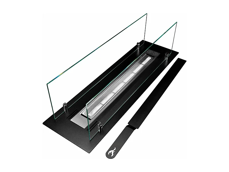 Brûleur éthanol pour cheminée 0,7 L, en acier inoxydable et verre trempé 64,5 cm