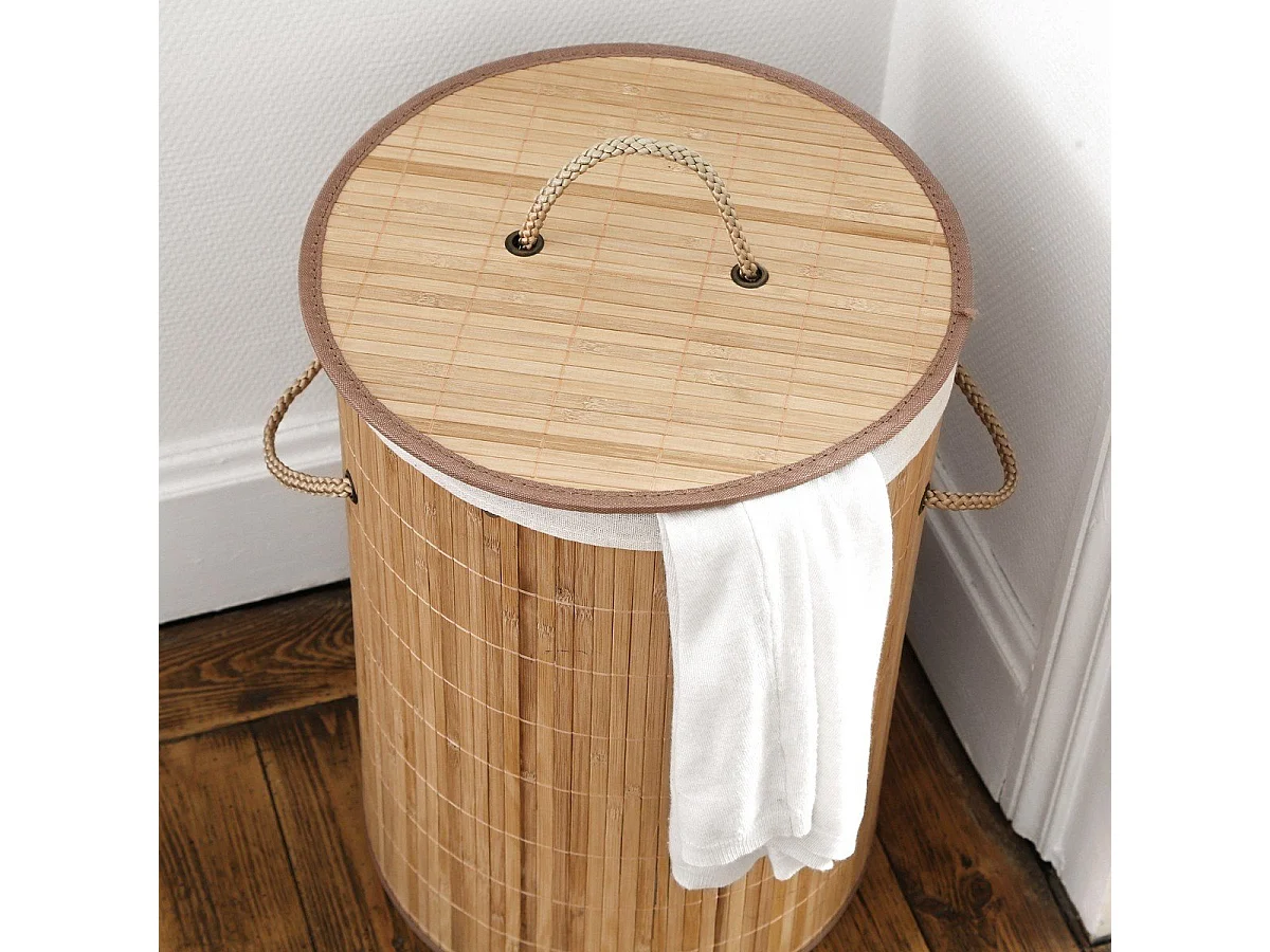 Cesto portabiancheria rotondo in bambù 60L - H50 cm