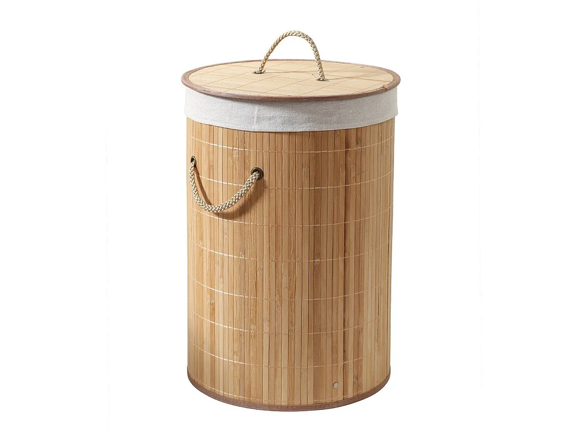 Cesto portabiancheria rotondo in bambù 60L - H50 cm