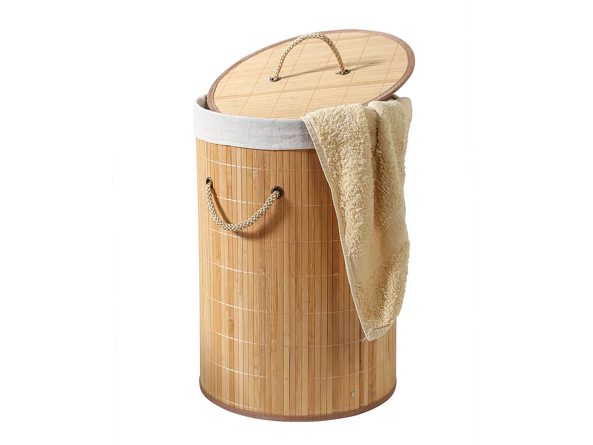 Cesto portabiancheria rotondo in bambù 60L - H50 cm