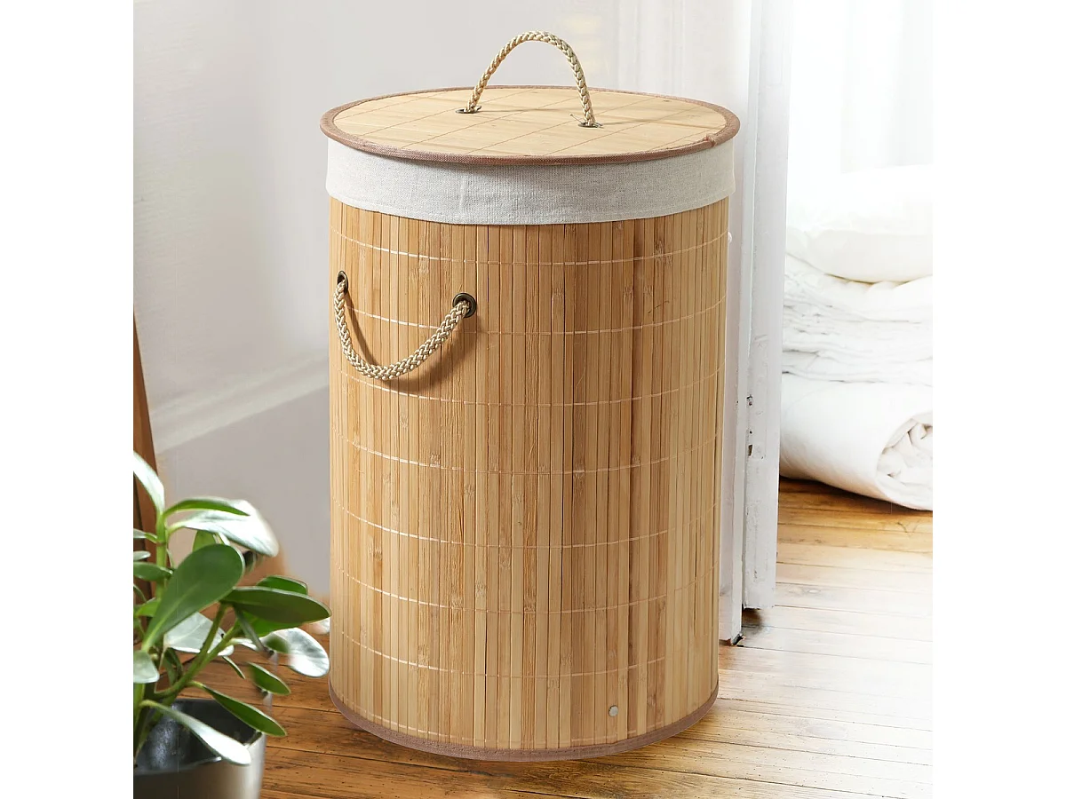 Cesto portabiancheria rotondo in bambù 60L H50 cm - YSA