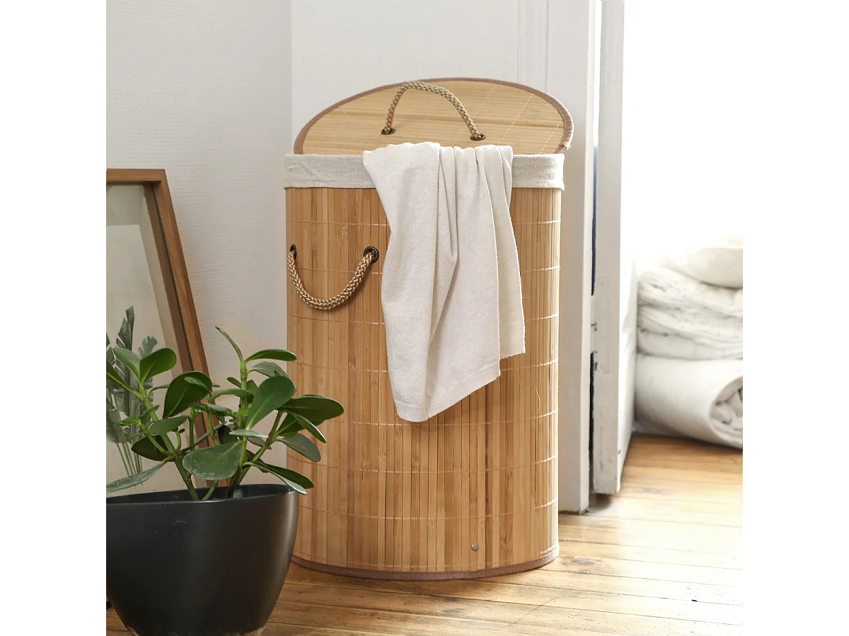 Cesto portabiancheria rotondo in bambù 60L H50 cm - YSA